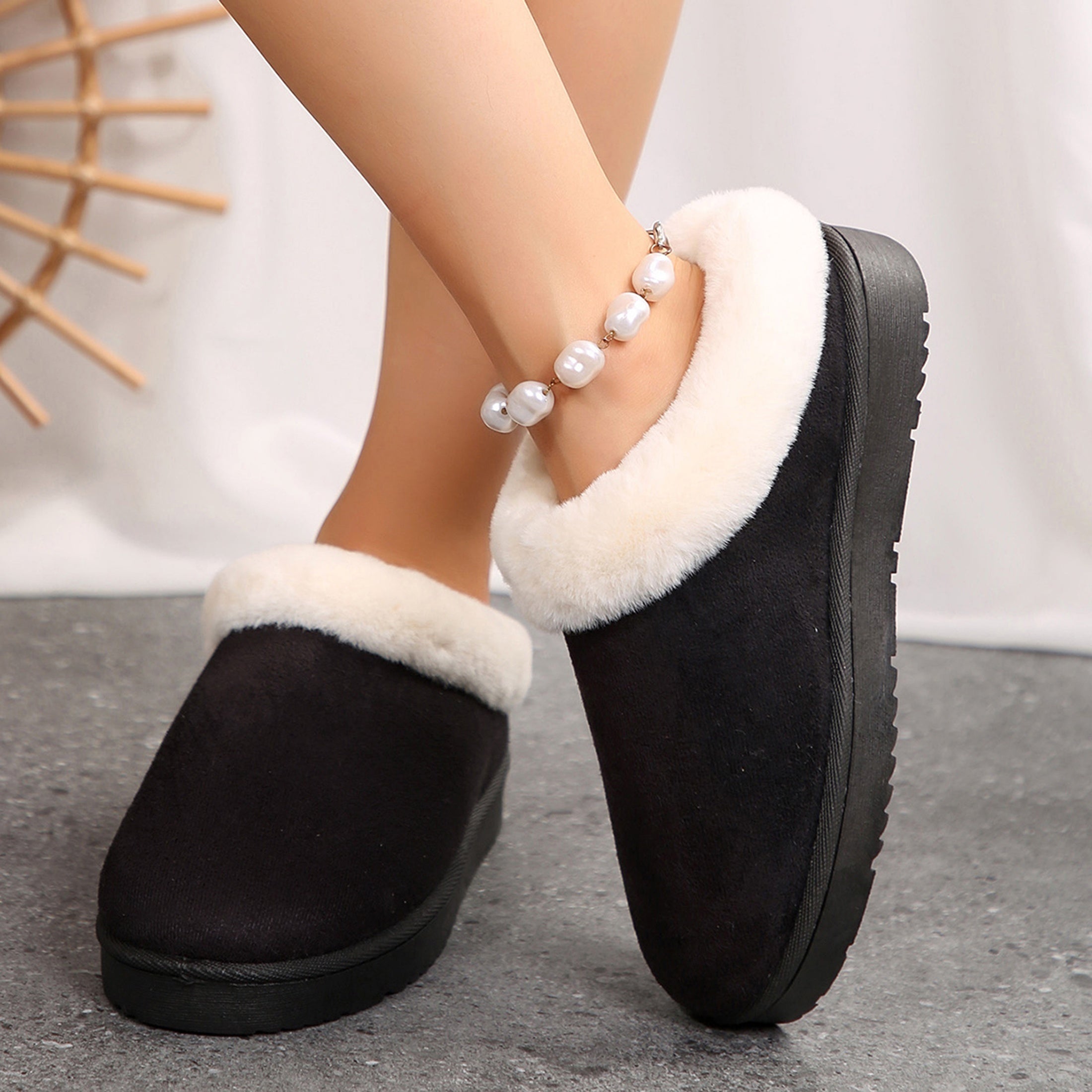 Women's Fashion Non-Slip Soft Comfortable Fleece Lined Warm Indoor/Outdoor Slippers With Covered Toe & Heel, For Autumn & Winter